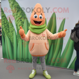 Peach Asparagus mascot costume character dressed with a Sweatshirt and Beanies