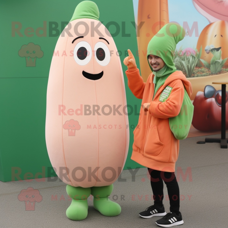Peach Asparagus mascot costume character dressed with a Sweatshirt and Beanies Peach Asparagus mascot costume character dressed with a Sweatshirt and Beanies