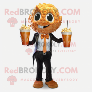 Rust Pop Corn mascot costume character dressed with a Cocktail Dress and Tie pins
