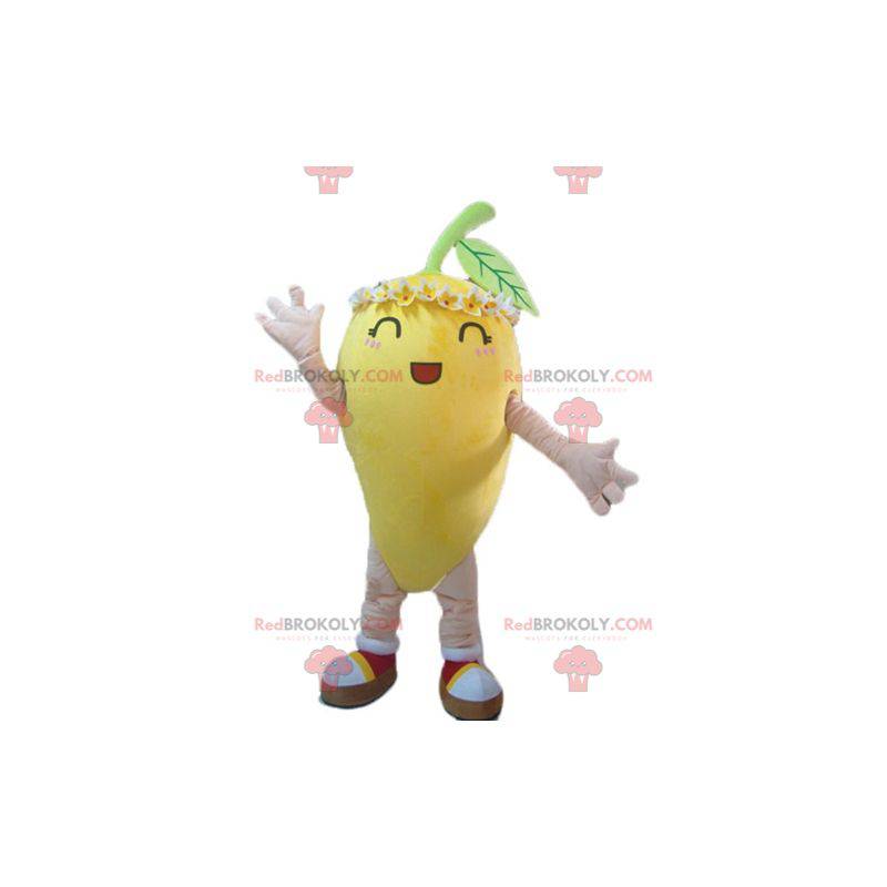 Yellow lemon mascot with flowers on the head - Redbrokoly.com