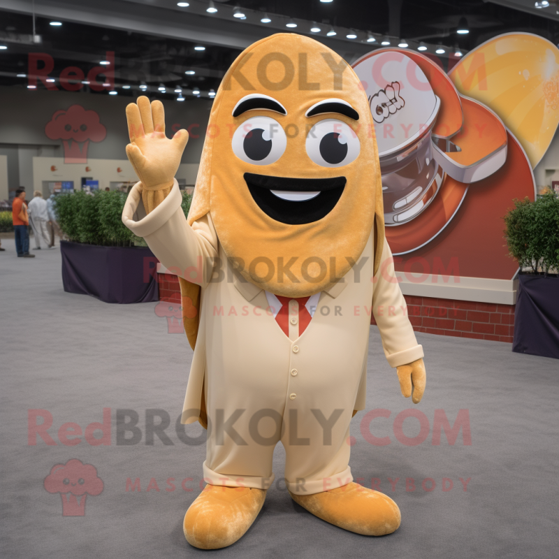 Tan Enchiladas mascot costume character dressed with a Suit Jacket and Rings Tan Enchiladas mascot costume character dressed with a Suit Jacket and Rings