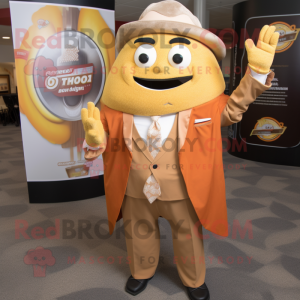 Tan Enchiladas mascot costume character dressed with a Suit Jacket and Rings