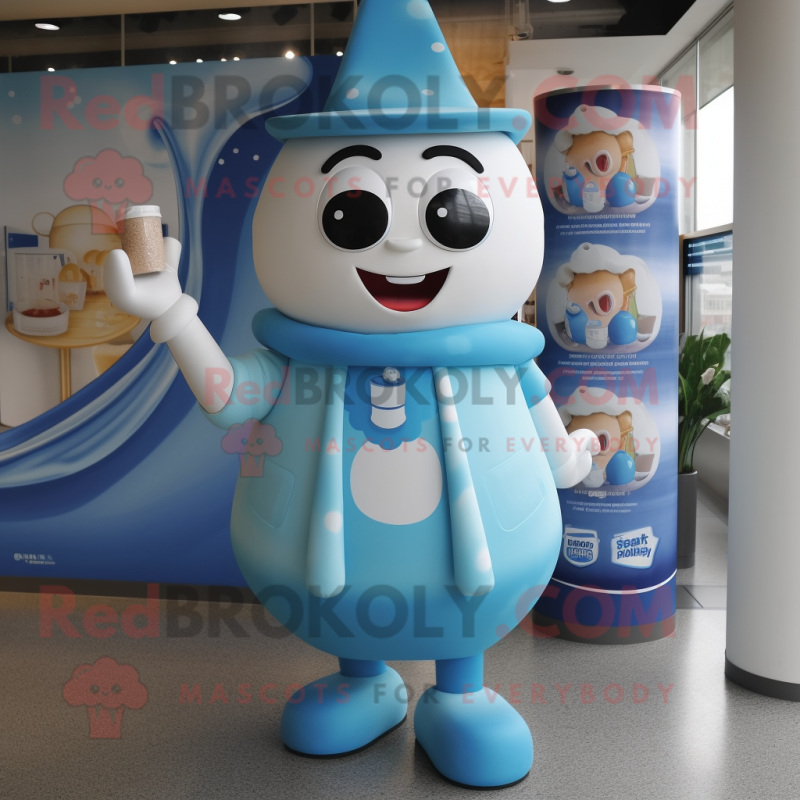 Blue Bottle Of Milk mascot costume character dressed with a Jumpsuit and Shawls Blue Bottle Of Milk mascot costume character dressed with a Jumpsuit and Shawls