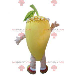 Mascotte de citron jaune avec des fleurs sur la tête -