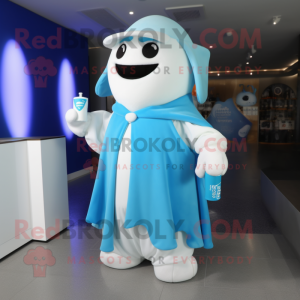 Blue Bottle Of Milk mascot costume character dressed with a Jumpsuit and Shawls