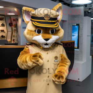 Gold Bobcat mascot costume character dressed with a Midi Dress and Berets