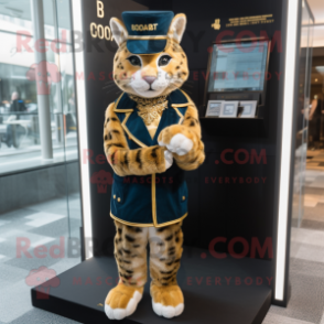 Gold Bobcat mascot costume character dressed with a Midi Dress and Berets