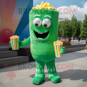 Green Pop Corn mascot costume character dressed with a One-Piece Swimsuit and Foot pads