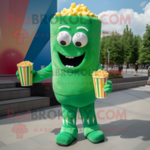 Green Pop Corn mascot costume character dressed with a One-Piece Swimsuit and Foot pads