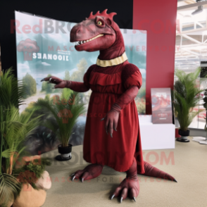 Maroon Iguanodon mascot costume character dressed with a Sheath Dress and Hairpins