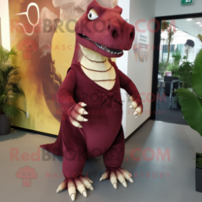 Maroon Iguanodon mascot costume character dressed with a Sheath Dress and Hairpins