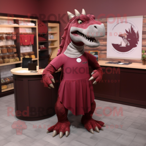 Maroon Iguanodon mascot costume character dressed with a Sheath Dress and Hairpins