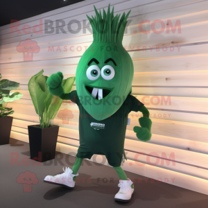 Forest Green Onion mascot costume character dressed with a Running Shorts and Gloves