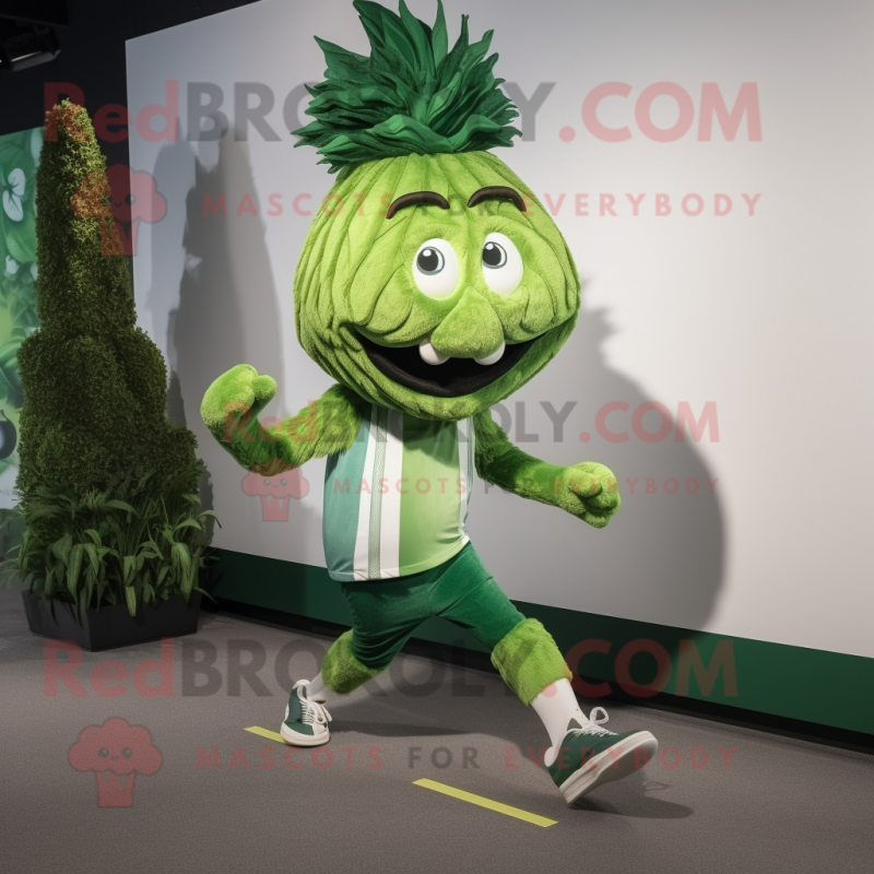 Forest Green Onion mascot costume character dressed with a Running Shorts and Gloves Forest Green Onion mascot costume character dressed with a Running Shorts and Gloves