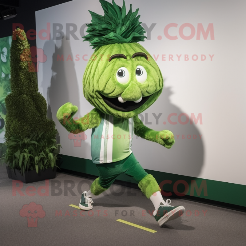 Forest Green Onion mascot costume character dressed with a Running Shorts and Gloves