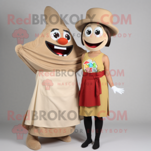 Tan Fajitas mascot costume character dressed with a A-Line Skirt and Brooches