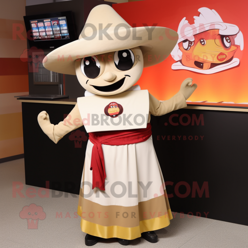Tan Fajitas mascot costume character dressed with a A-Line Skirt and Brooches Tan Fajitas mascot costume character dressed with a A-Line Skirt and Brooches