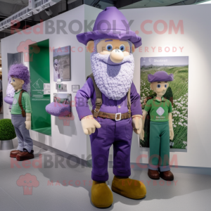 Lavender Irish Flag mascot costume character dressed with a Dungarees and Messenger bags