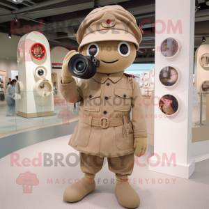 Tan Camera mascot costume character dressed with a Romper and Berets
