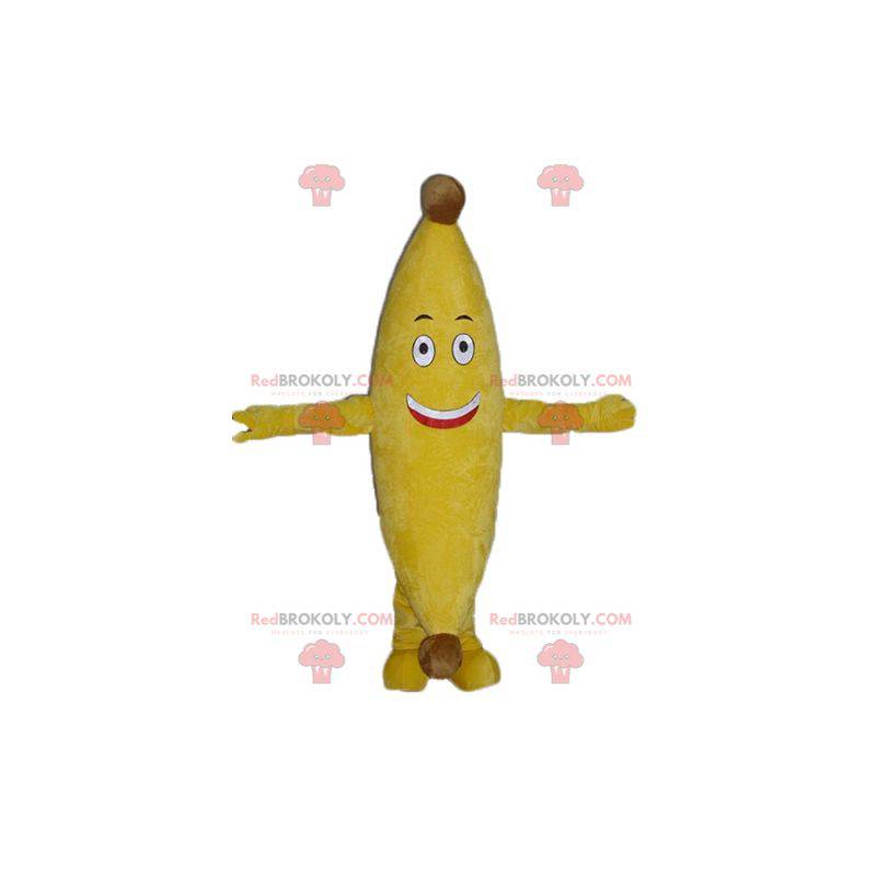 Mascotte de banane jaune géante et souriante - Redbrokoly.com