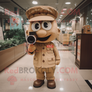 Tan Camera mascot costume character dressed with a Romper and Berets