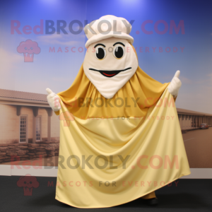 Gold Clam Chowder mascot costume character dressed with a Maxi Dress and Scarf clips