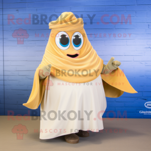 Gold Clam Chowder mascot costume character dressed with a Maxi Dress and Scarf clips