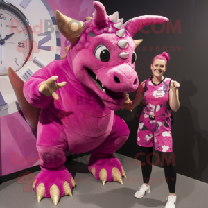 Magenta Triceratops maskot...