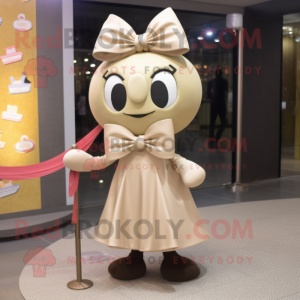 Beige Hourglass mascot costume character dressed with a Dress and Bow ties