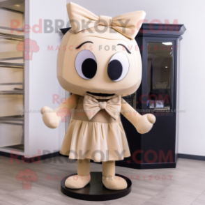 Beige Hourglass mascot costume character dressed with a Dress and Bow ties