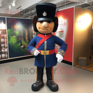 Navy British Royal Guard mascot costume character dressed with a Baseball Tee and Bow ties