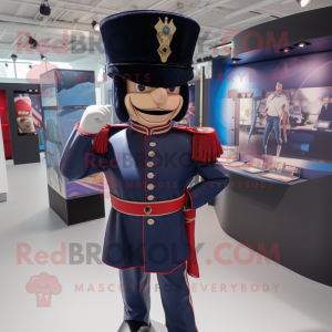 Navy British Royal Guard mascot costume character dressed with a Baseball Tee and Bow ties