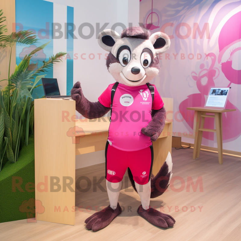 Pink Badger mascot costume character dressed with a Swimwear and Watches Pink Badger mascot costume character dressed with a Swimwear and Watches