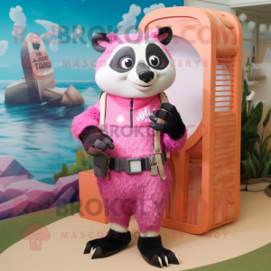 Pink Badger mascot costume character dressed with a Swimwear and Watches