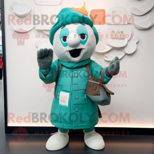 Teal Dim Sum mascot costume character dressed with a Graphic Tee and Mittens