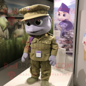 Lavender American Soldier mascot costume character dressed with a Oxford Shirt and Brooches