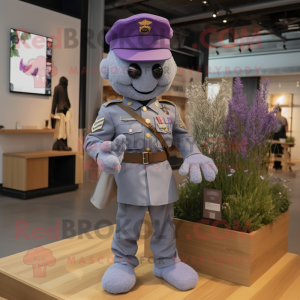 Lavender American Soldier mascot costume character dressed with a Oxford Shirt and Brooches