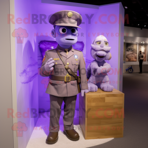 Lavender American Soldier mascot costume character dressed with a Oxford Shirt and Brooches