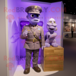 Lavender American Soldier mascot costume character dressed with a Oxford Shirt and Brooches