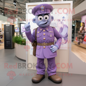 Lavender American Soldier mascot costume character dressed with a Oxford Shirt and Brooches