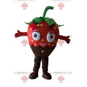 Meget smuk og appetitvækkende chokolade jordbær maskot -