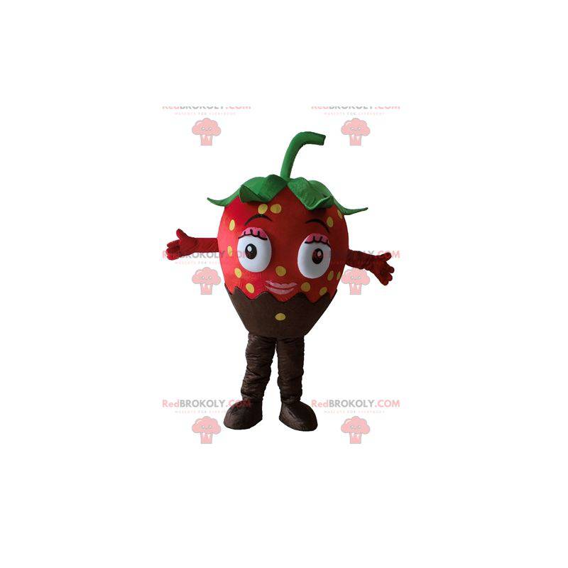Very beautiful and appetizing chocolate strawberry mascot -