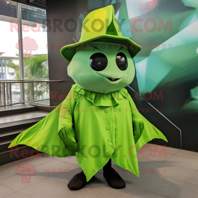 Lime Green Manta Ray mascot costume character dressed with a Poplin Shirt and Berets Lime Green Manta Ray mascot costume character dressed with a Poplin Shirt and Berets