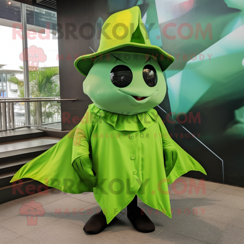 Lime Green Manta Ray mascot costume character dressed with a Poplin Shirt and Berets