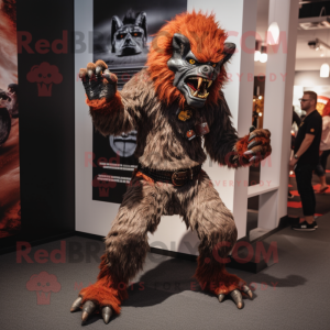 Rust Werewolf mascot costume character dressed with a Bodysuit and Gloves