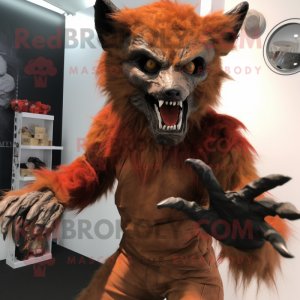 Rust Werewolf mascot costume character dressed with a Bodysuit and Gloves