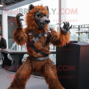 Rust Werewolf mascot costume character dressed with a Bodysuit and Gloves