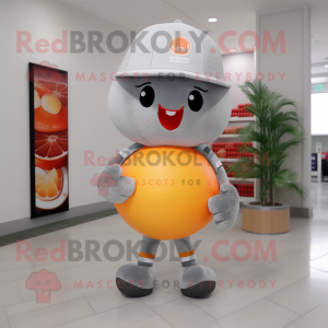 Gray Grapefruit mascot costume character dressed with a Shorts and Beanies