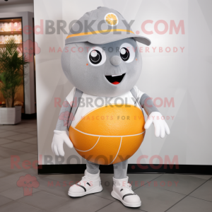 Gray Grapefruit mascot costume character dressed with a Shorts and Beanies