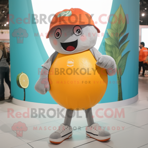 Gray Grapefruit mascot costume character dressed with a Shorts and Beanies